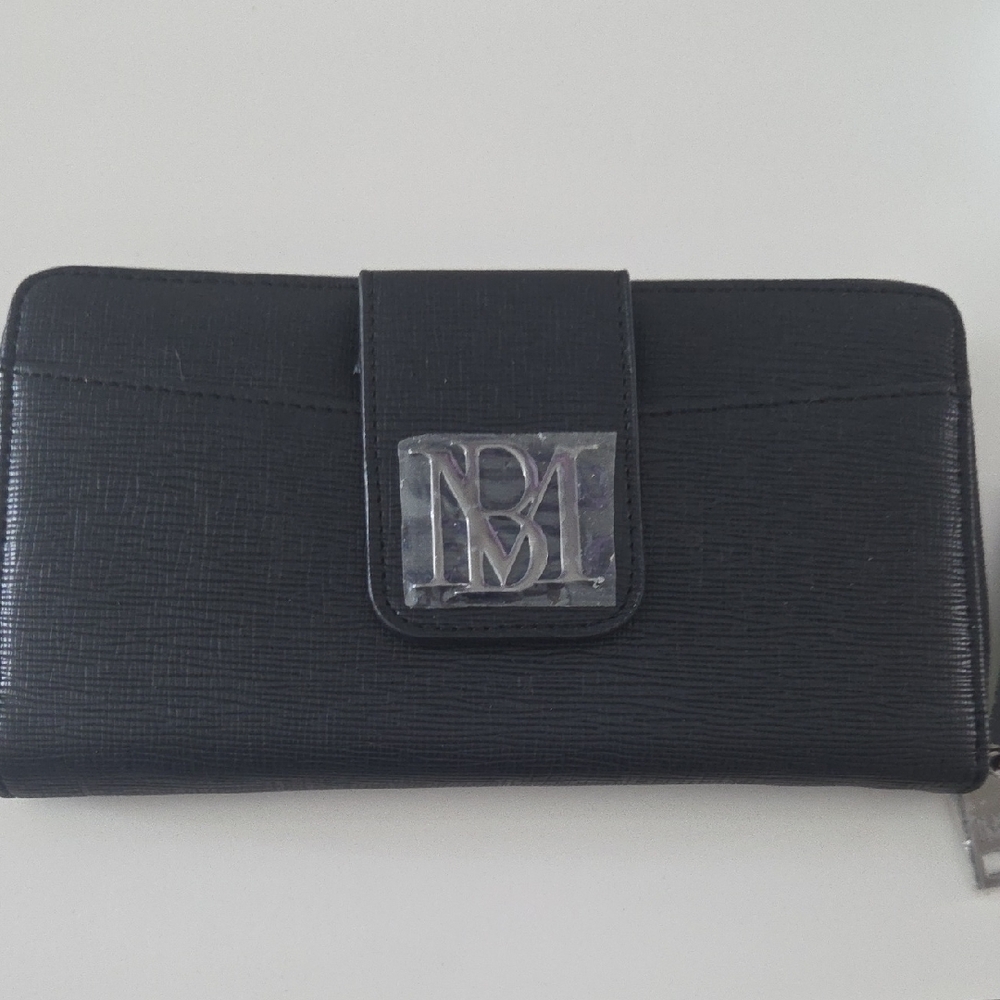 Badgley Mischka Black Wallet with Silver Logo Plaque